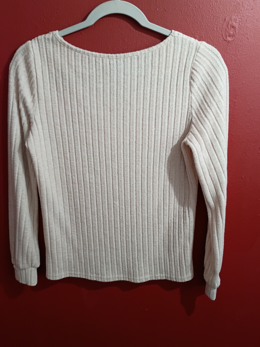 Women’s Long Sleeve Lace-Trim Ribbed Top - Cream - Picture 6 of 10